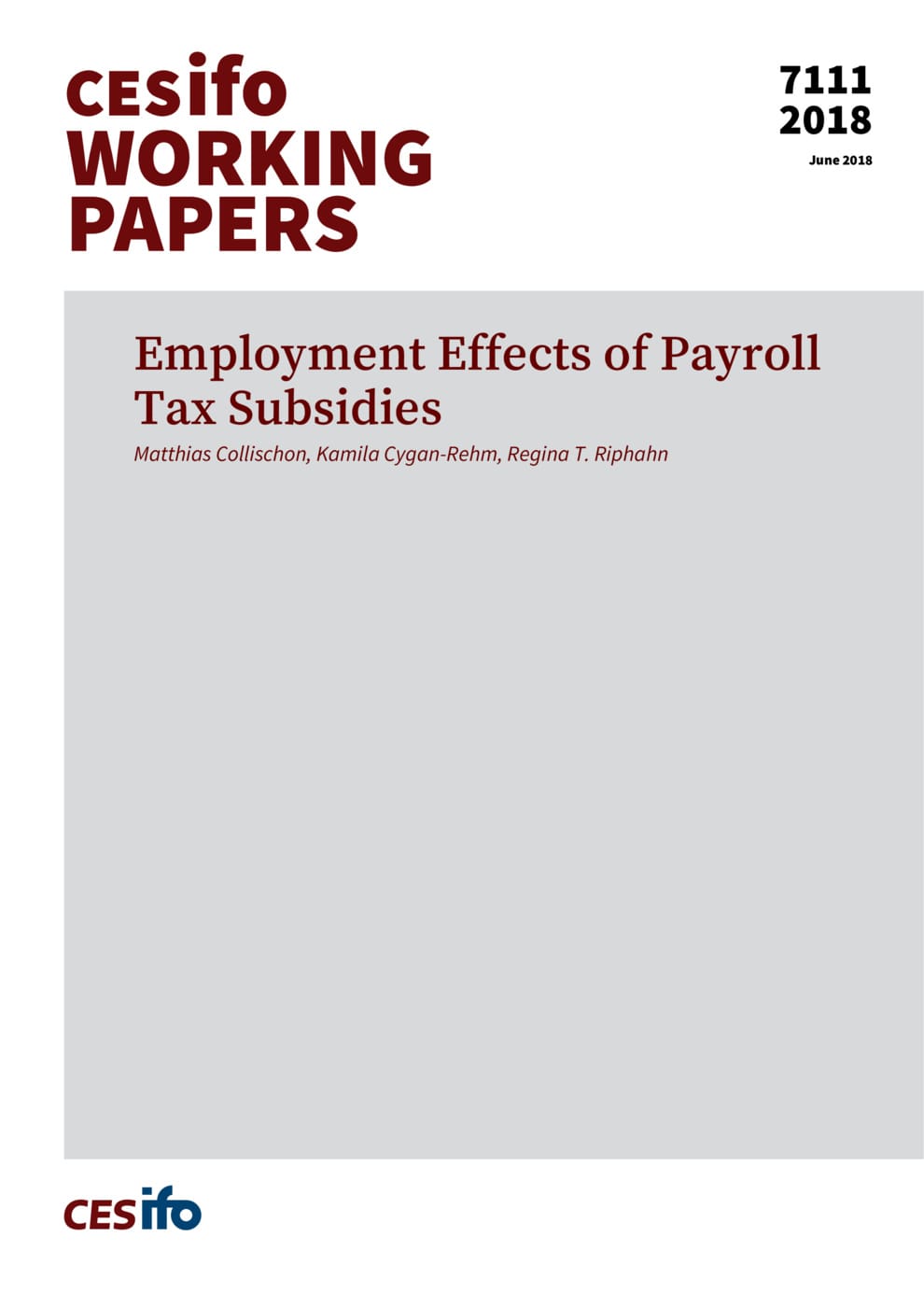 Employment Effects of Payroll Tax Subsidies Publication CESifo